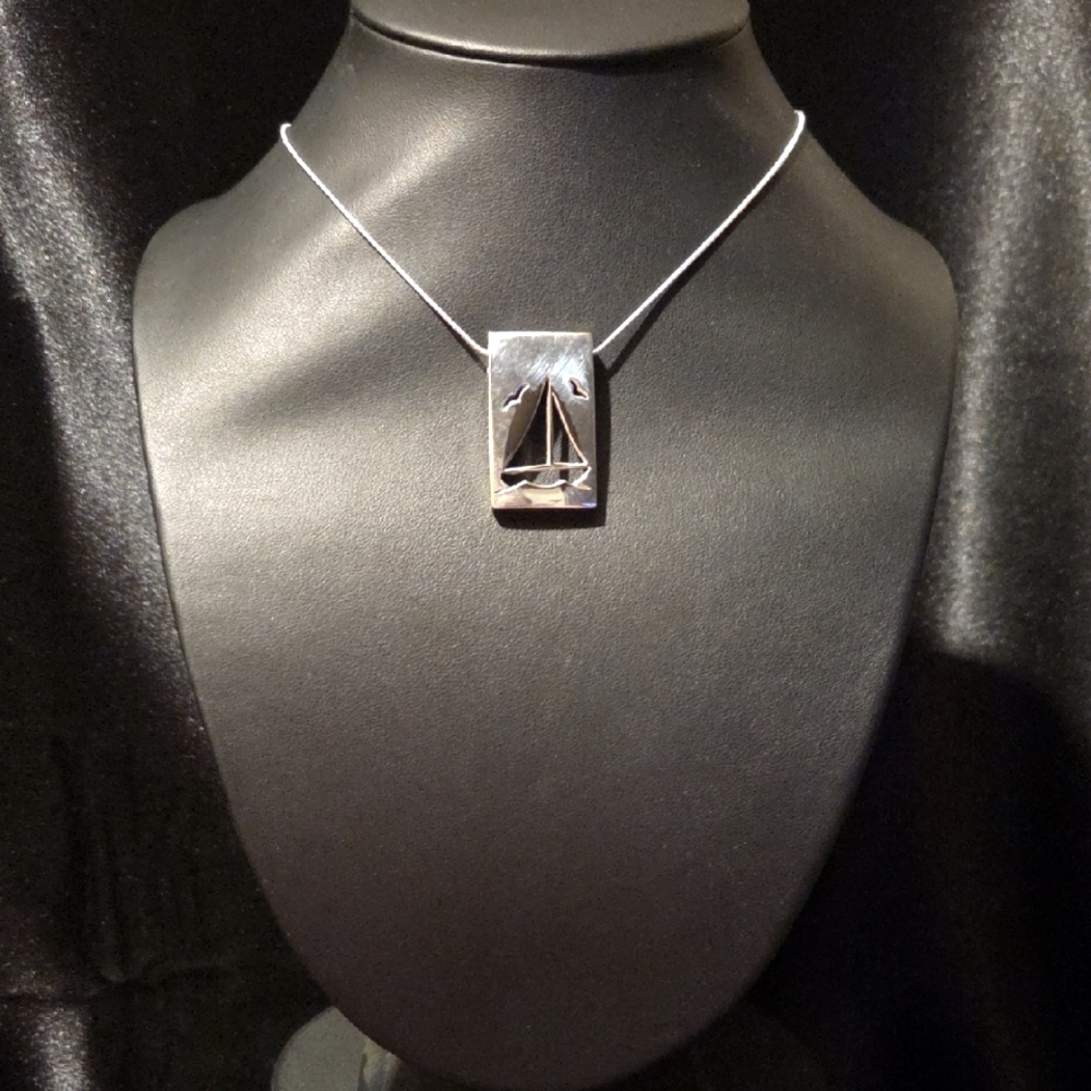 Estate Silver Sailboat Pendant Necklace